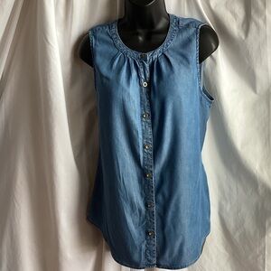 Banana Republic Blue Sleeveless Button-Down Shirt